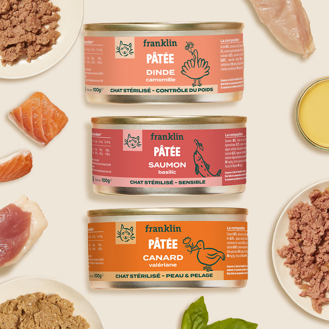 Franklin Alimentation premium pour chien et chat. Choisissez la meilleure nourriture pour votre animal : Croquettes sans céréales riches en protéines et faibles en glucides. Découvrez notre large gamme de pâtées et de friandises riches en viande !