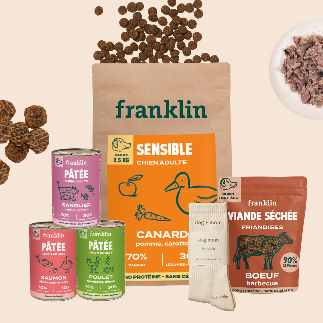 Franklin Alimentation premium pour chien et chat. Choisissez la meilleure nourriture pour votre animal : Croquettes sans céréales riches en protéines et faibles en glucides. Découvrez notre large gamme de pâtées et de friandises riches en viande !