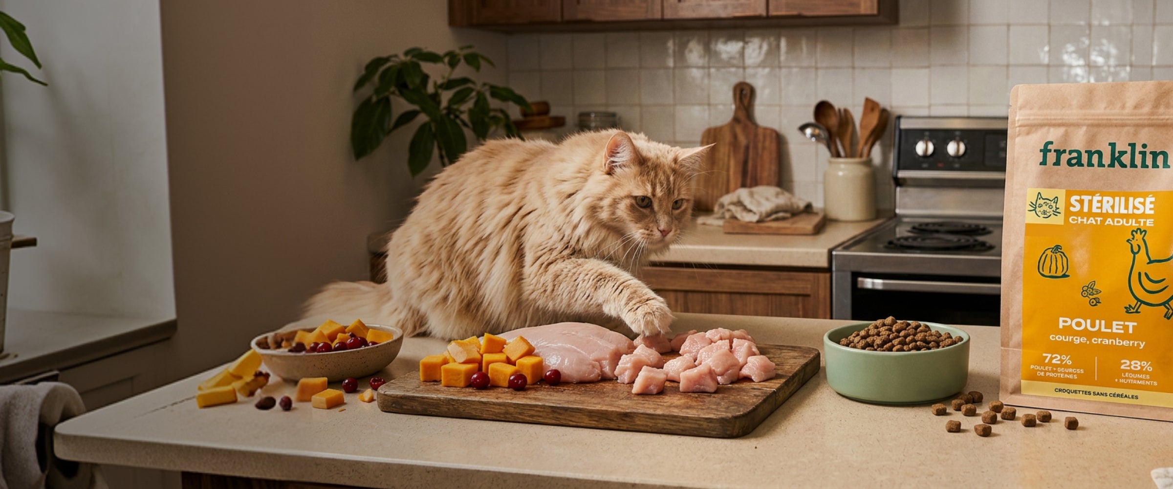 Franklin Alimentation premium pour chien et chat. Choisissez la meilleure nourriture pour votre animal : Croquettes sans céréales riches en protéines et faibles en glucides. Découvrez notre large gamme de pâtées et de friandises riches en viande !