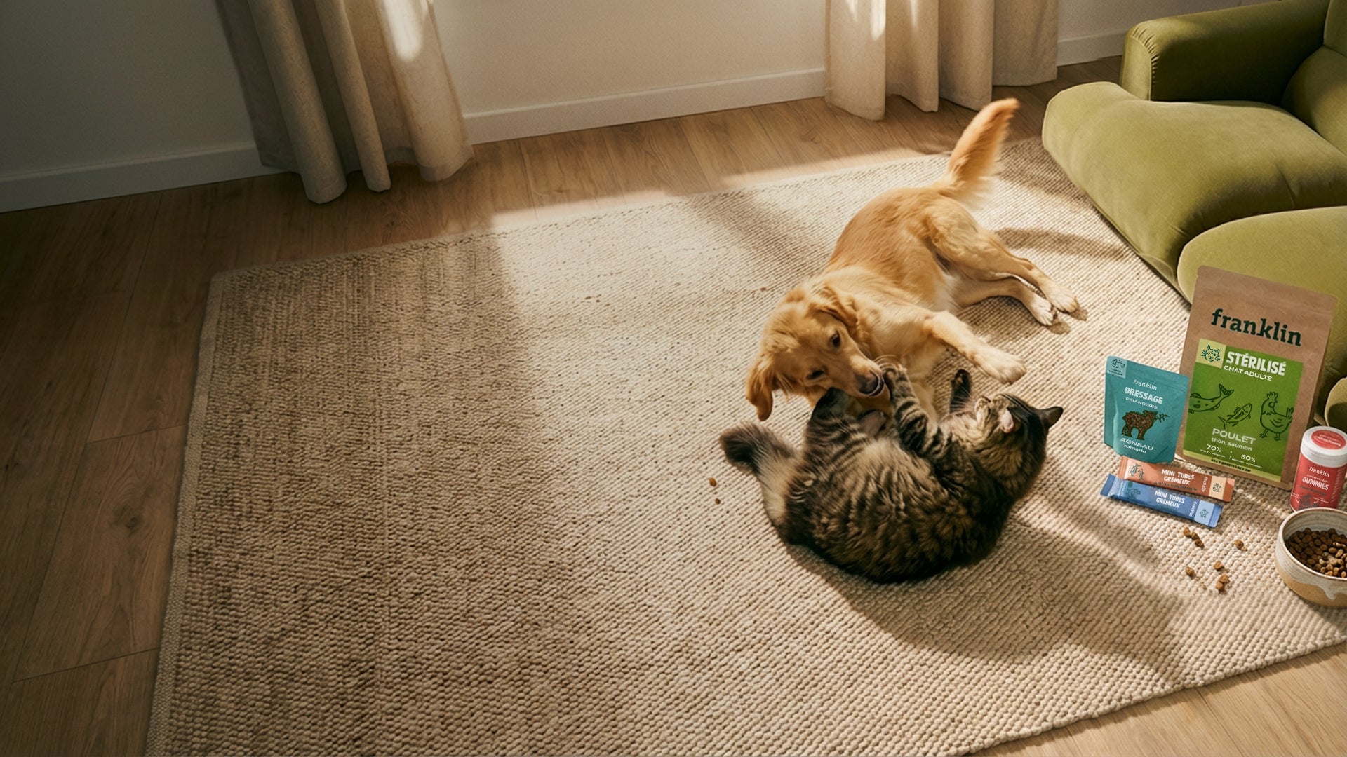 Franklin Alimentation premium pour chien et chat. Choisissez la meilleure nourriture pour votre animal : Croquettes sans céréales riches en protéines et faibles en glucides. Découvrez notre large gamme de pâtées et de friandises riches en viande !