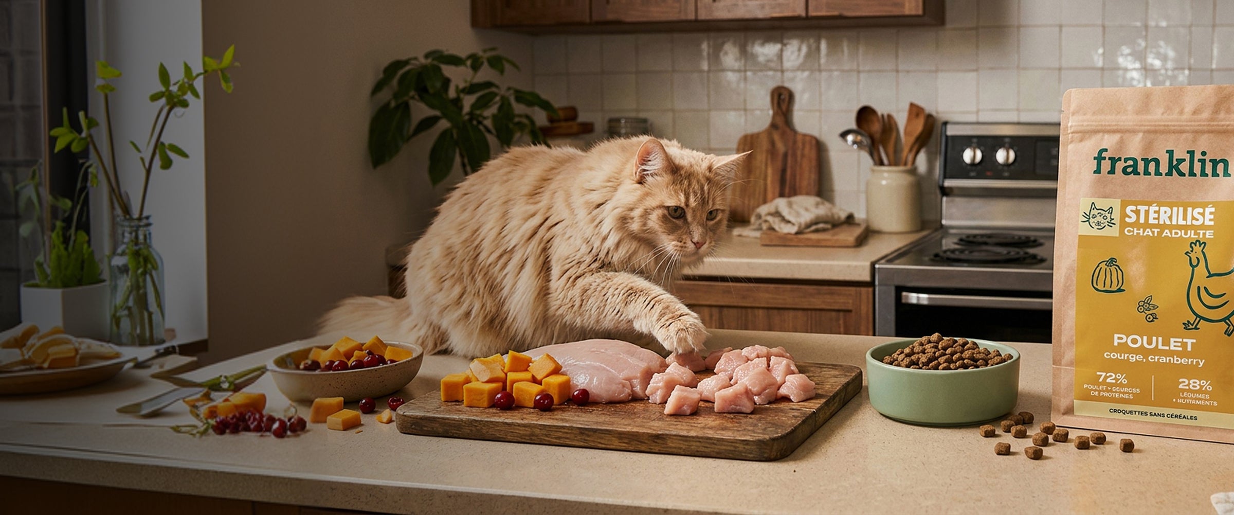 Franklin Alimentation premium pour chien et chat. Choisissez la meilleure nourriture pour votre animal : Croquettes sans céréales riches en protéines et faibles en glucides. Découvrez notre large gamme de pâtées et de friandises riches en viande !