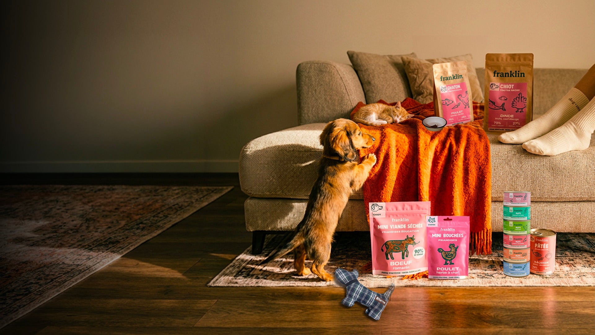 Franklin Alimentation premium pour chien et chat. Choisissez la meilleure nourriture pour votre animal : Croquettes sans céréales riches en protéines et faibles en glucides. Découvrez notre large gamme de pâtées et de friandises riches en viande !