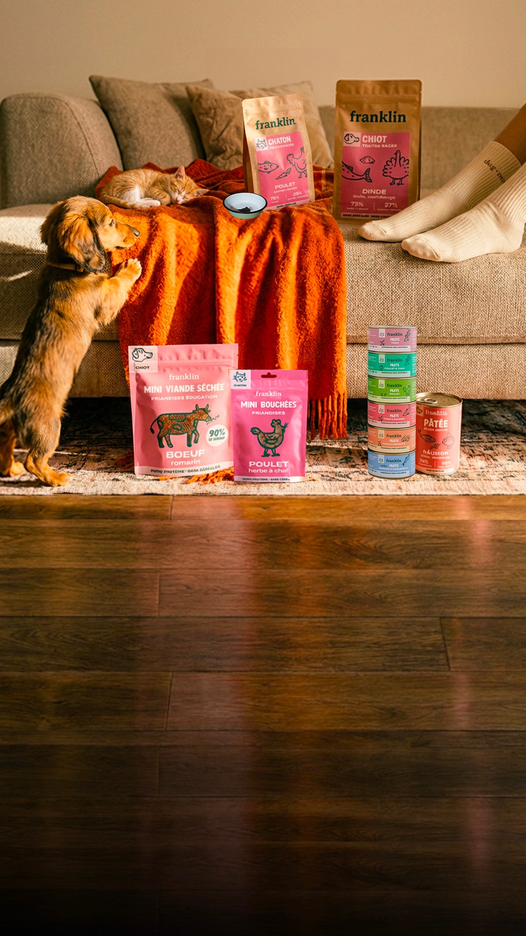 Franklin Alimentation premium pour chien et chat. Choisissez la meilleure nourriture pour votre animal : Croquettes sans céréales riches en protéines et faibles en glucides. Découvrez notre large gamme de pâtées et de friandises riches en viande !