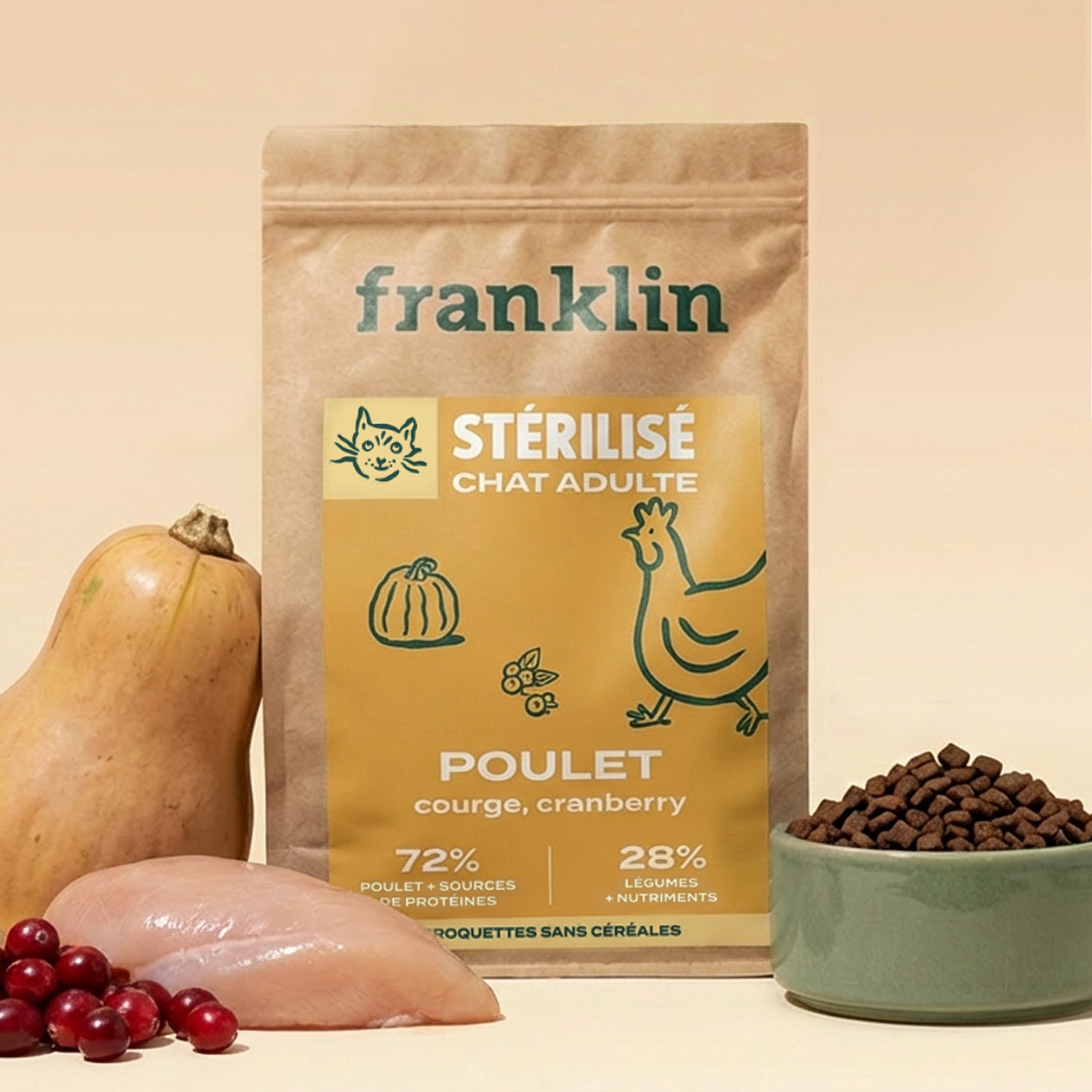 Franklin Alimentation premium pour chien et chat. Choisissez la meilleure nourriture pour votre animal : Croquettes sans céréales riches en protéines et faibles en glucides. Découvrez notre large gamme de pâtées et de friandises riches en viande !