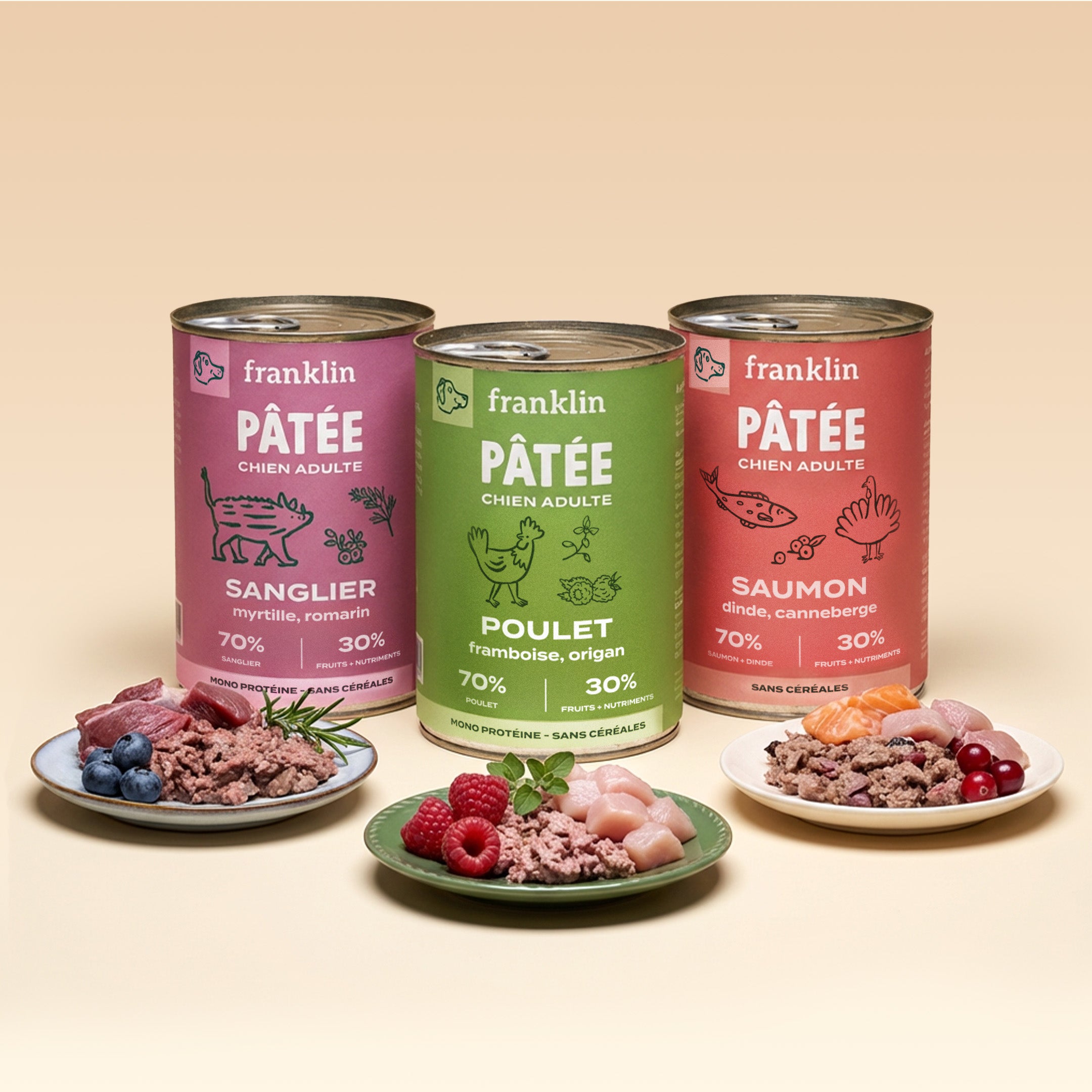 Franklin Alimentation premium pour chien et chat. Choisissez la meilleure nourriture pour votre animal : Croquettes sans céréales riches en protéines et faibles en glucides. Découvrez notre large gamme de pâtées et de friandises riches en viande !