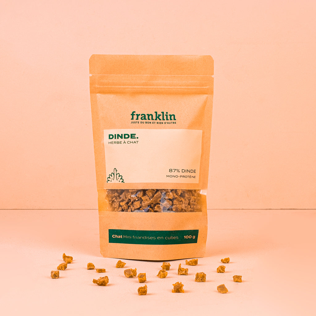 Friandise chat premium - 87% dinde - friandises en cubes pour chat 100 g dinde de toi dinde herbe à chat, mono-protéine pâque kraft
